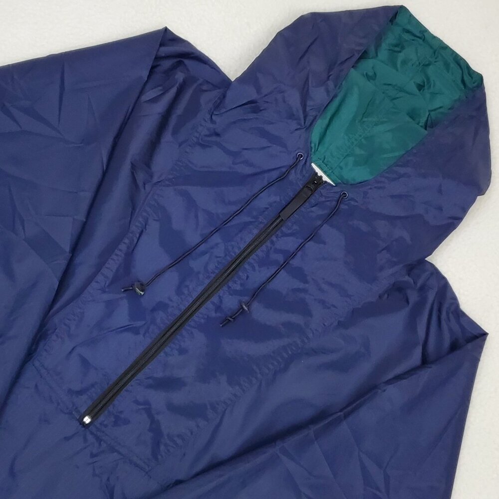 HELLY HANSEN Mens Size M Navy Blue Vintage Hooded Poncho Rain Jacket Windbreaker